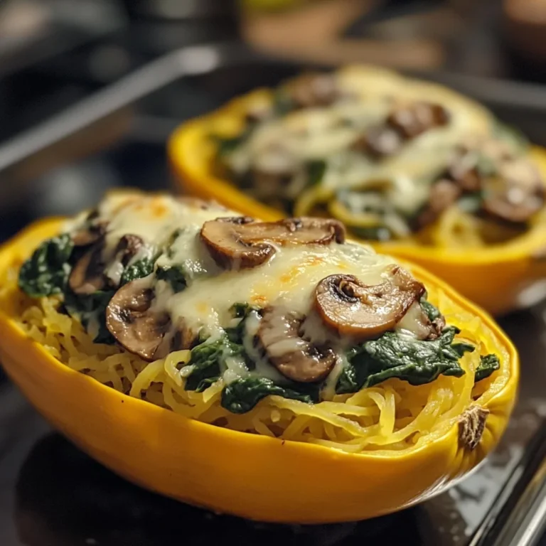 5-Minute Creamy Spinach and Mushroom Stuffed Spaghetti Squash