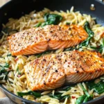 One Skillet Salmon with Lemon Orzo