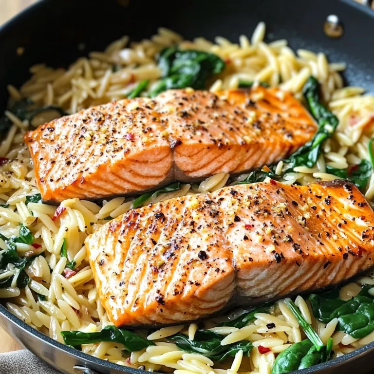 One Skillet Salmon with Lemon Orzo