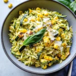 Pesto Zucchini Orzo with Charred Sweet Corn