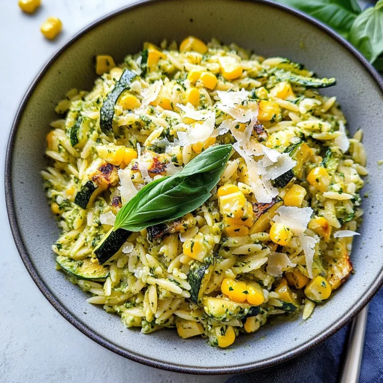 Pesto Zucchini Orzo with Charred Sweet Corn