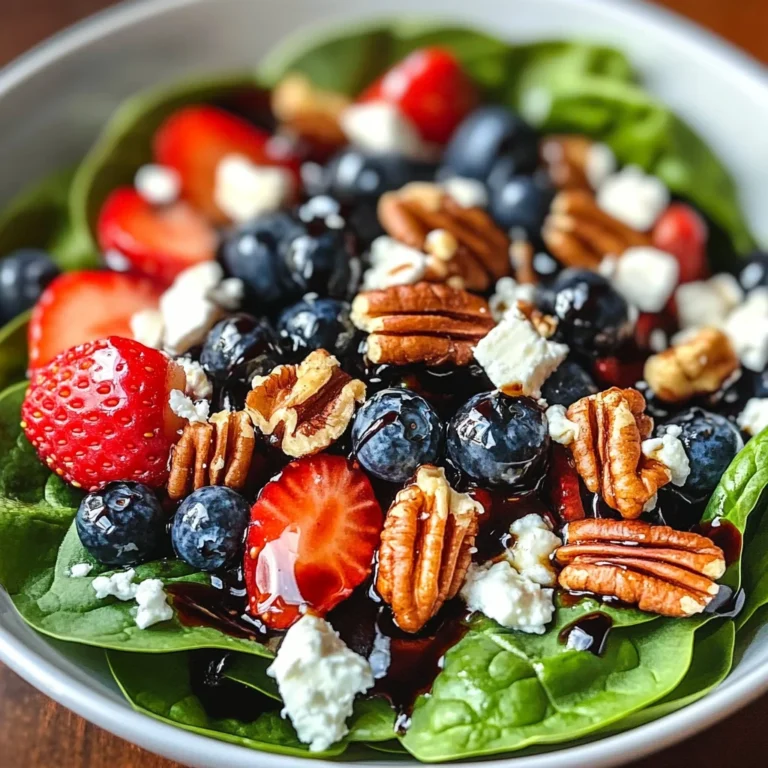Berry Spinach Salad with Pecans, Feta, and Balsamic Glaze