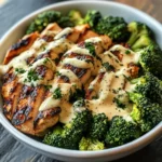Grilled Chicken & Broccoli Bowls with Creamy Garlic Sauce