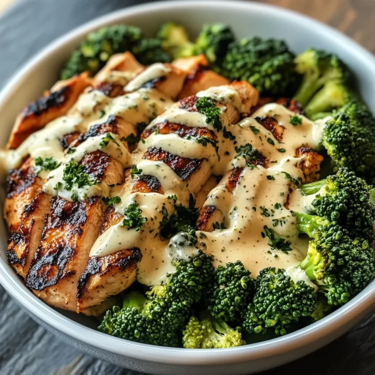 Grilled Chicken & Broccoli Bowls with Creamy Garlic Sauce