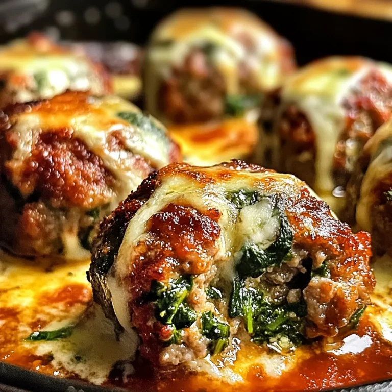 Spinach Garlic Meatballs Stuffed with Mozzarella