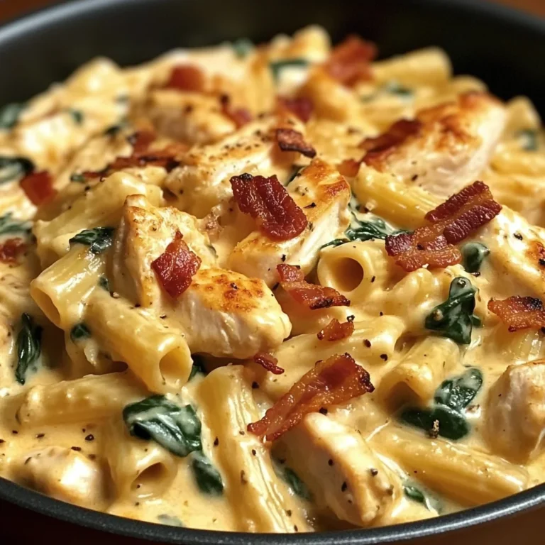 Creamy Chicken Pasta with Bacon, Spinach & Cheese