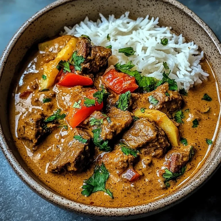 Creamy Coconut Curry Beef with Garlic Naan & Fries