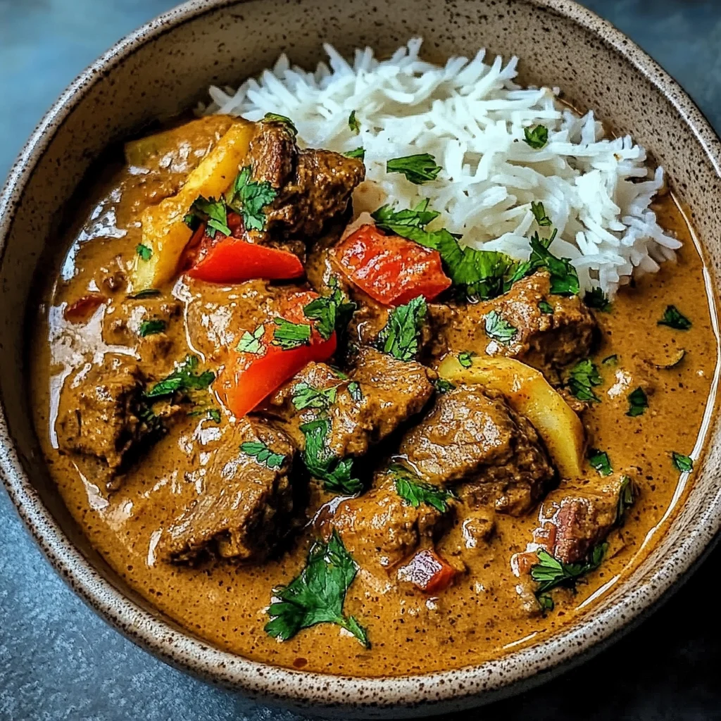 Creamy Coconut Curry Beef with Garlic Naan & Fries