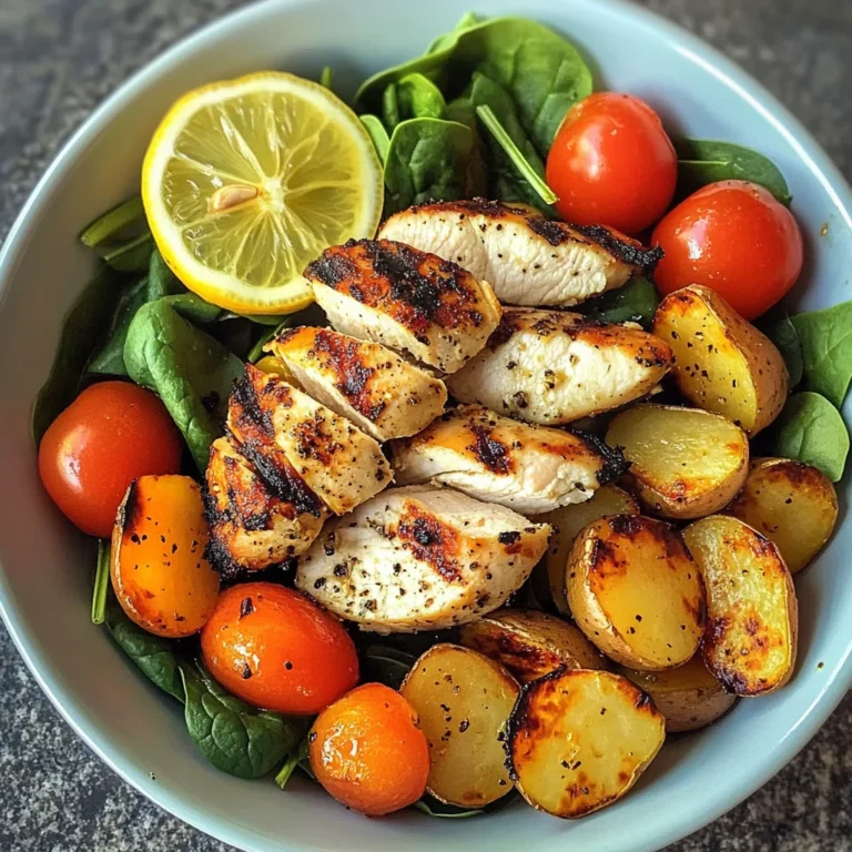 Grilled Chicken & Root Veggie Bowl with Spinach & Lemon