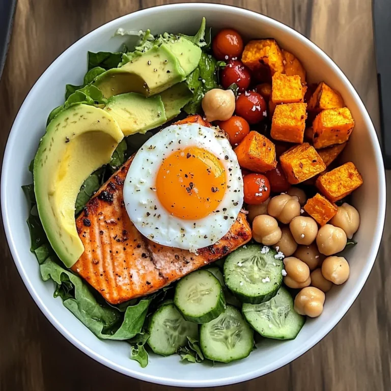 Omega Bowl: Salmon, Jammy Egg & Greens with Chickpeas & Sweet Potato