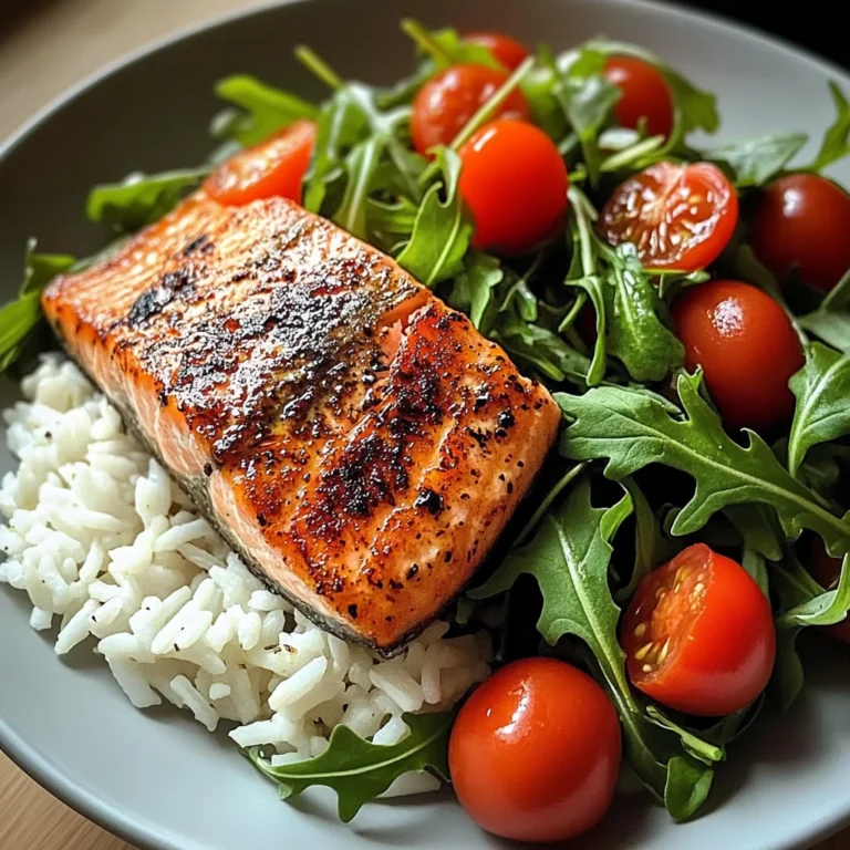 Seared Salmon with Rice & Arugula Tomato Salad