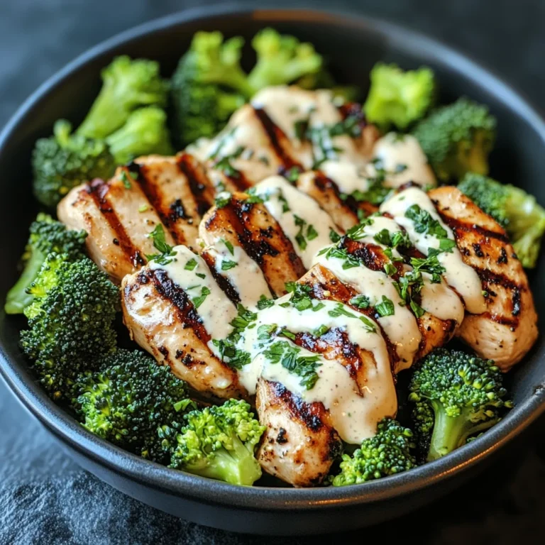 Grilled Chicken & Broccoli Bowls with Creamy Garlic Sauce